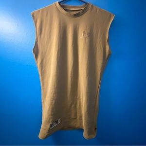 Large military tan tight fitting under armour tank top sleeveless